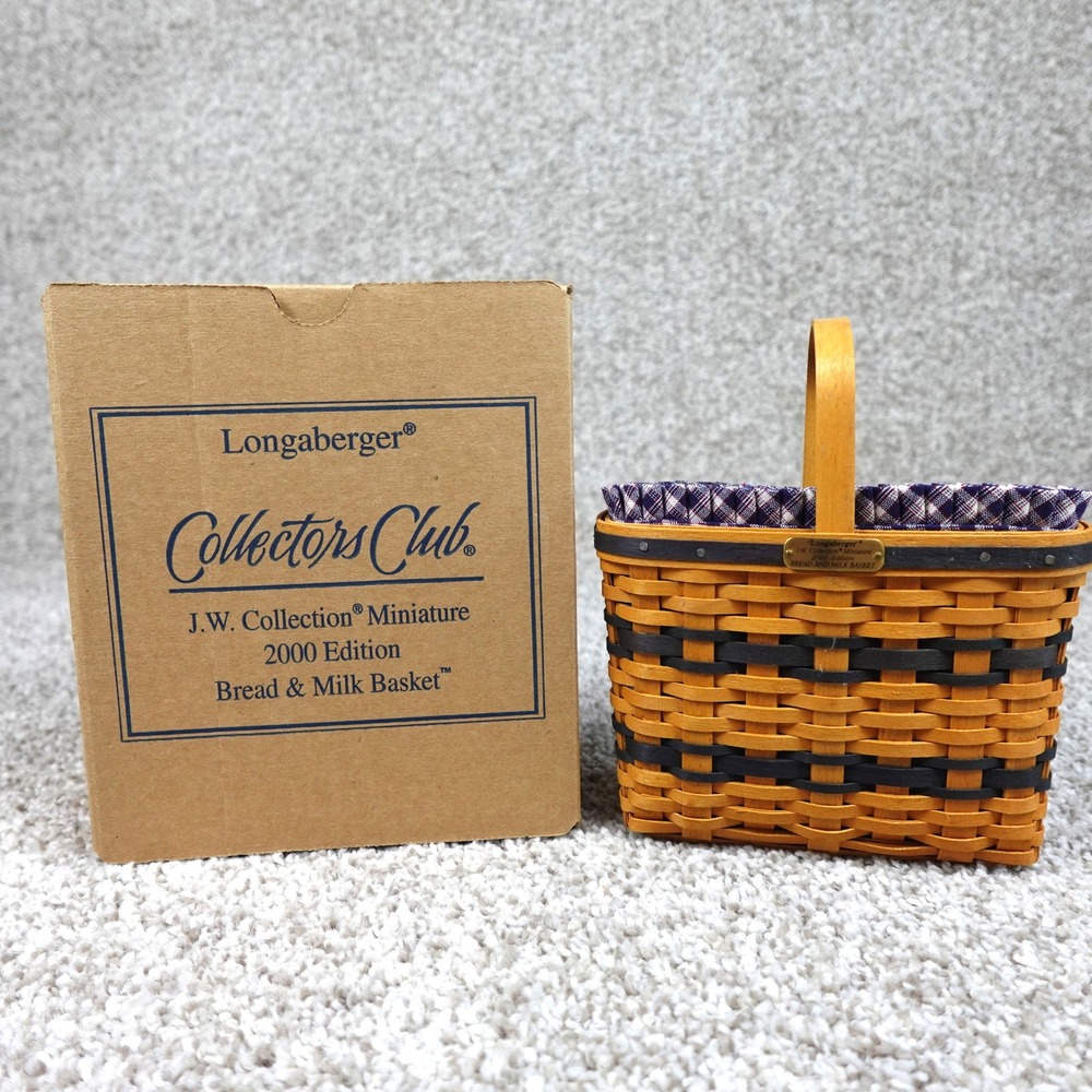 Longaberger 2000 JW Collection Miniature Bread & Milk Basket Set with Box Liner